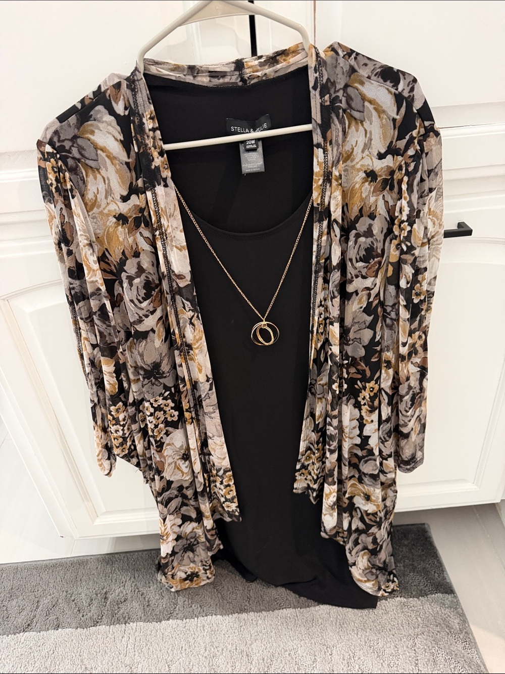Black Floral Open Front Cardigan